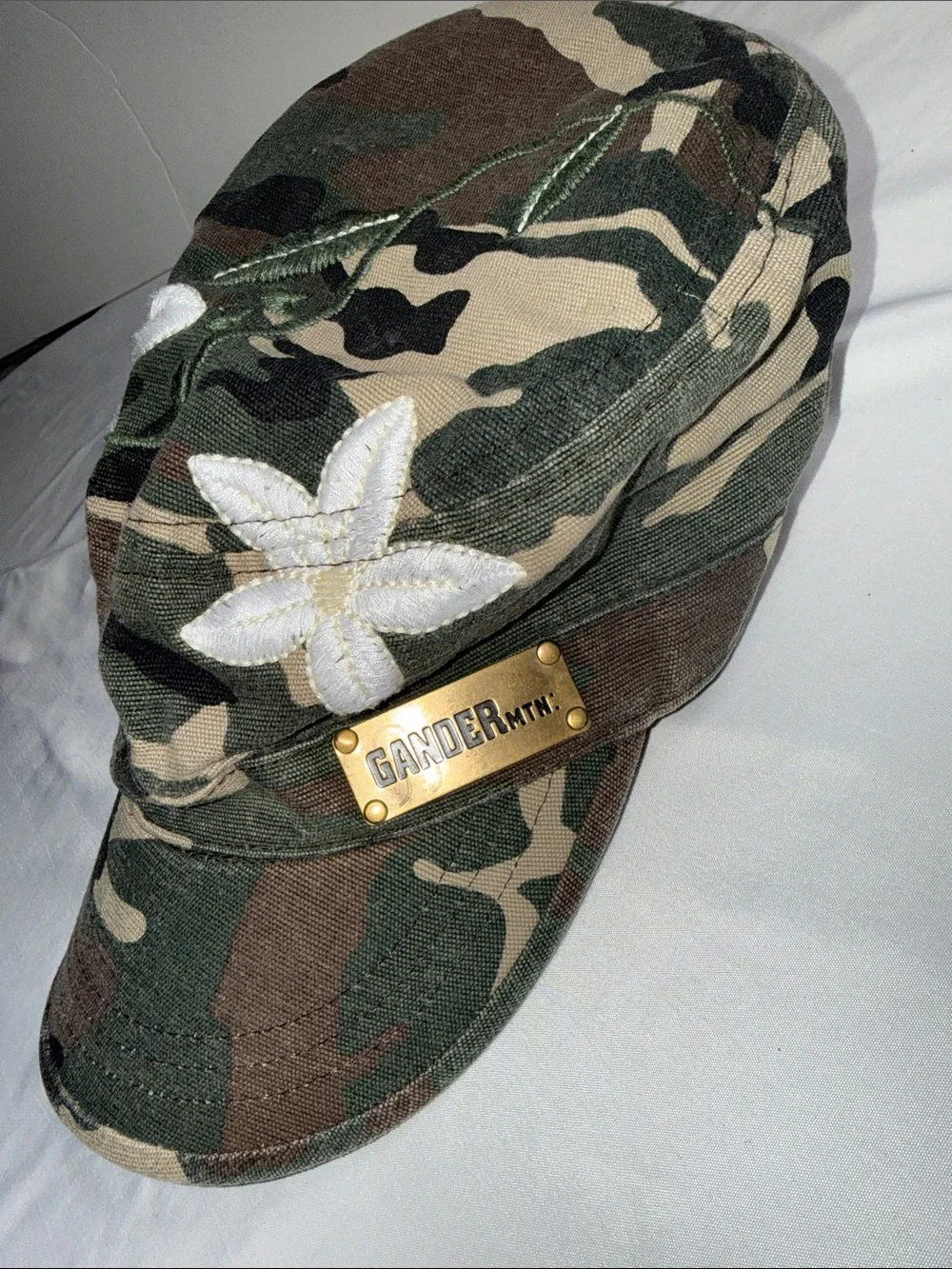 Gander Mountain Olive Green Camouflage Cadet Cap with White Floral Patch
